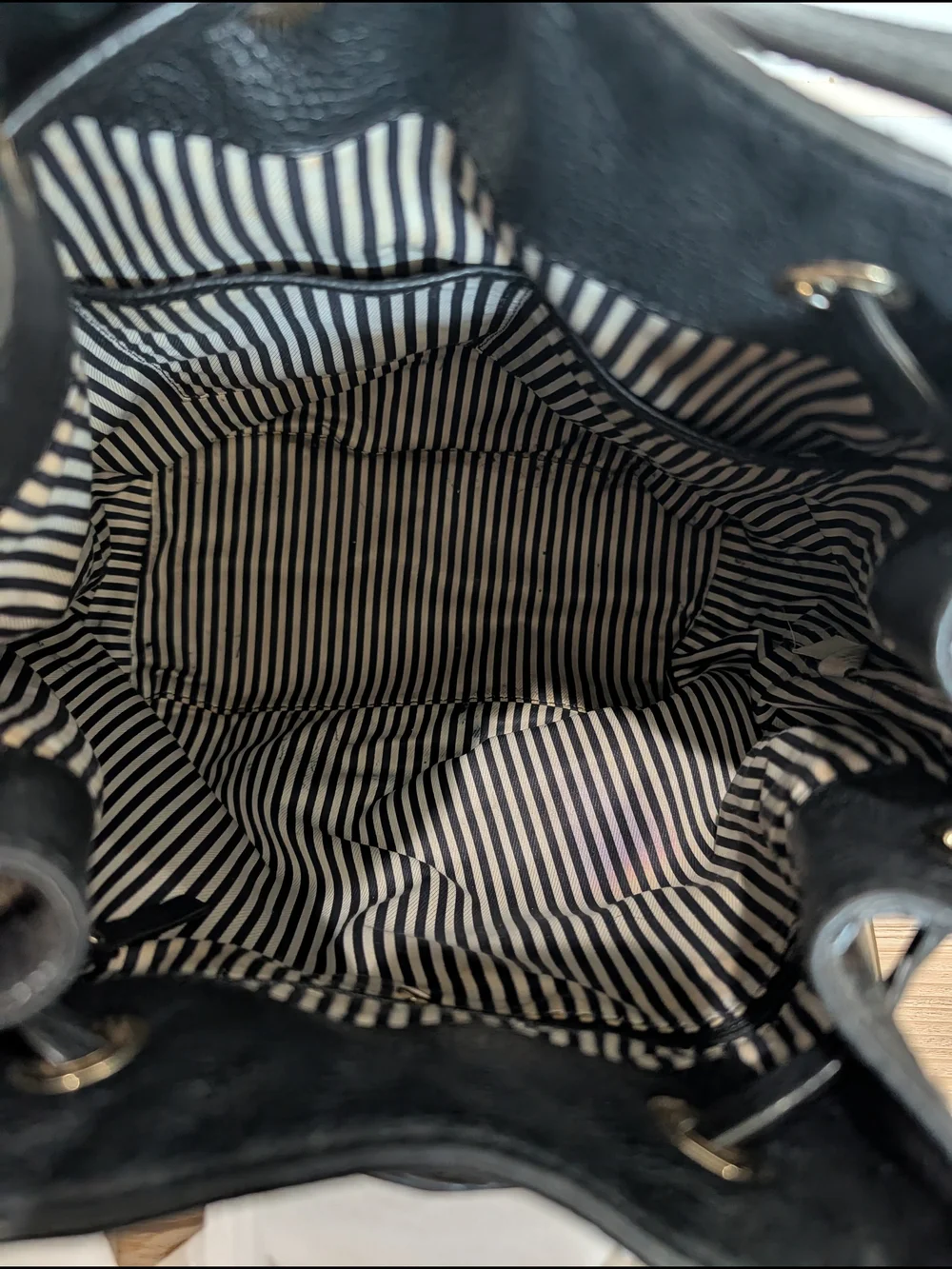 Kate Spade Black Taupe Leather Colorblock Drawstring Bucket Shoulder Bag